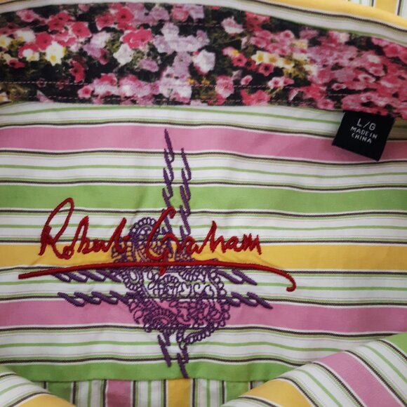 Robert Graham Flip Cuff Button Down Shirt Pastel Stripes Large - Picture 9 of 10